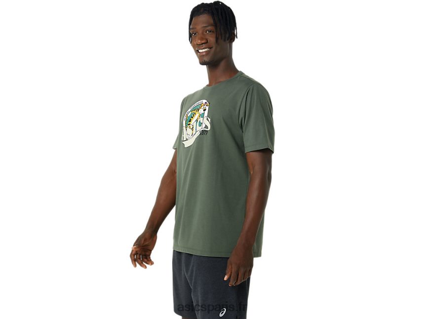 Hommes Asics t-shirt héritage 1977 BXL8B2875 toile olive
