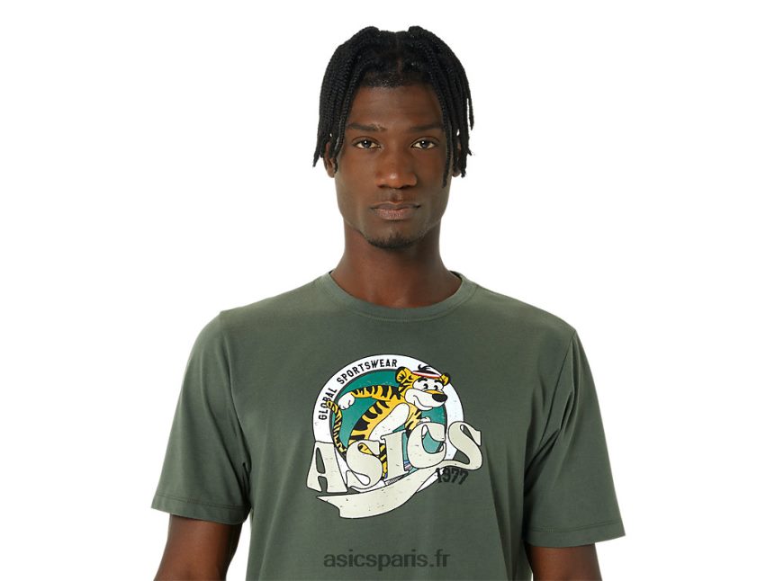 Hommes Asics t-shirt héritage 1977 BXL8B2875 toile olive