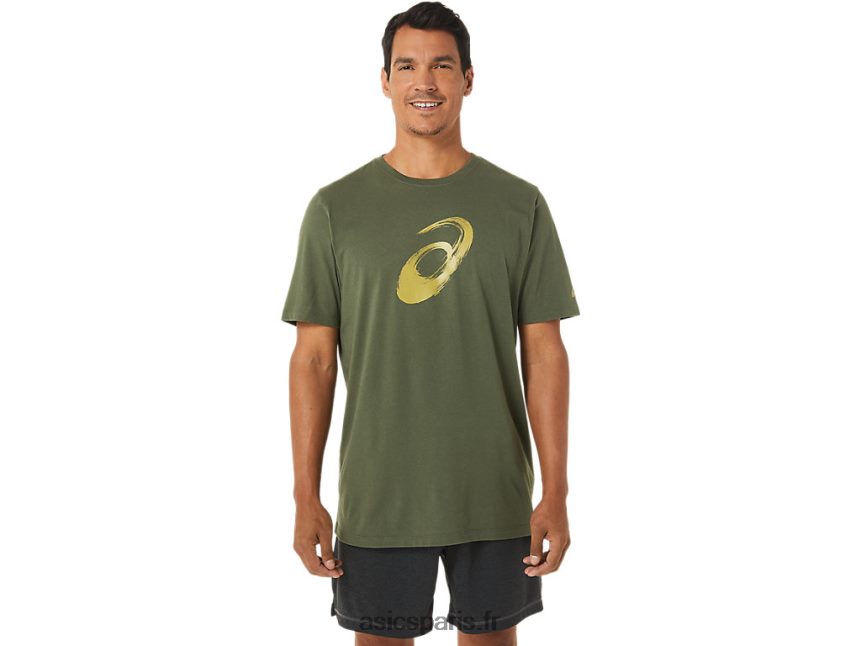 Hommes Asics t-shirt pinceau à manches courtes BXL8B21258 toile olive