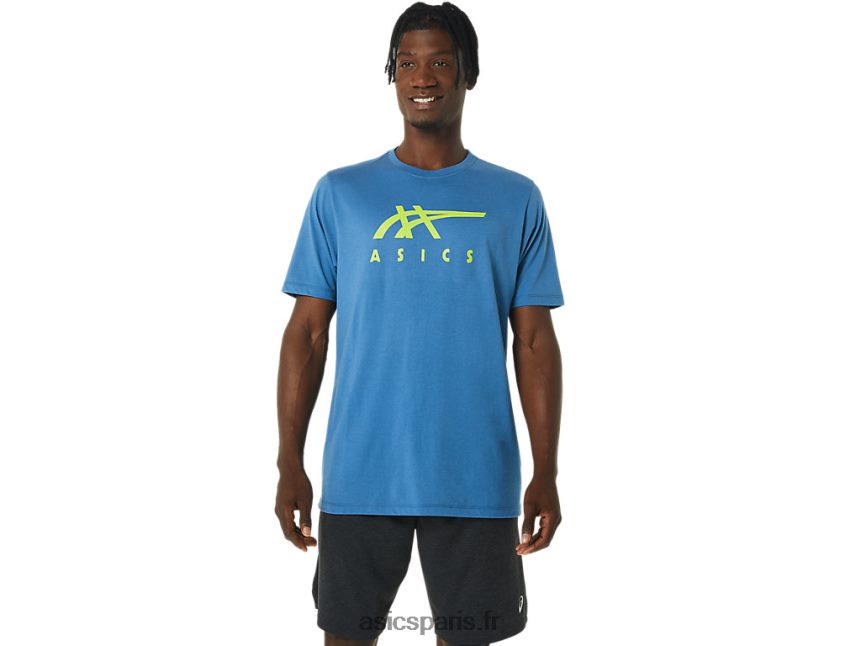 Hommes Asics t-shirt rayé à manches courtes BXL8B21085 Azur