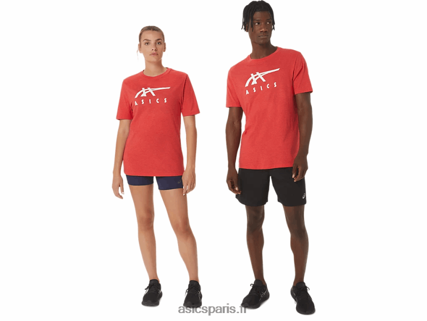 Hommes Asics t-shirt rayé à manches courtes BXL8B21255 bruyère rouge classique