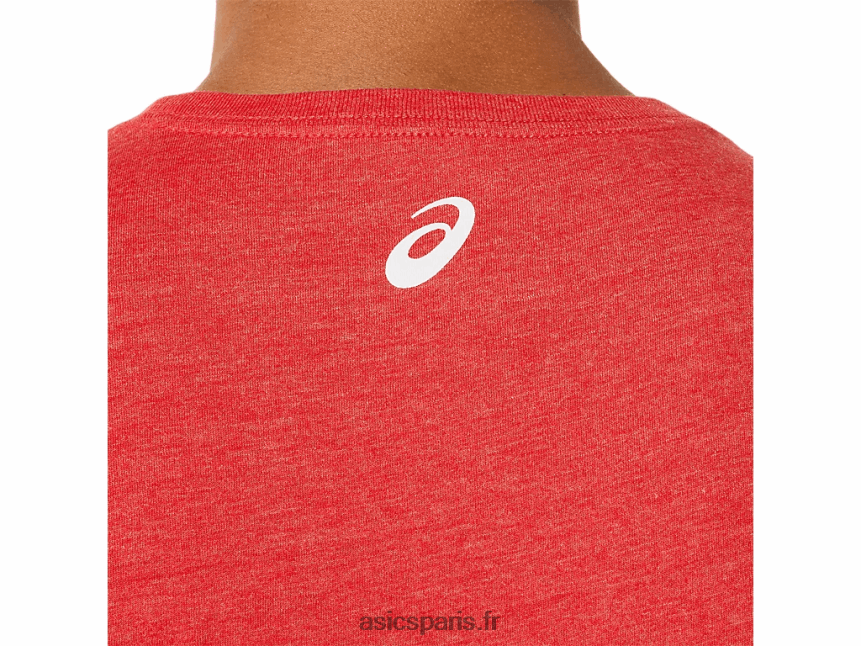 Hommes Asics t-shirt rayé à manches courtes BXL8B21255 bruyère rouge classique