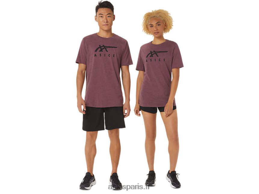 Hommes Asics t-shirt rayé à manches courtes BXL8B21643 bruyère mars profonde