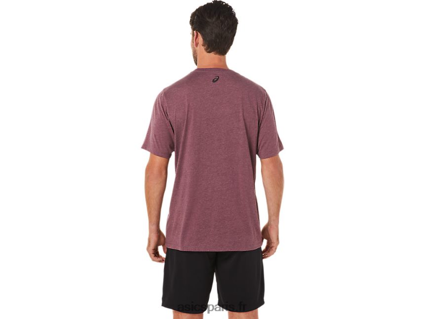 Hommes Asics t-shirt rayé à manches courtes BXL8B21643 bruyère mars profonde