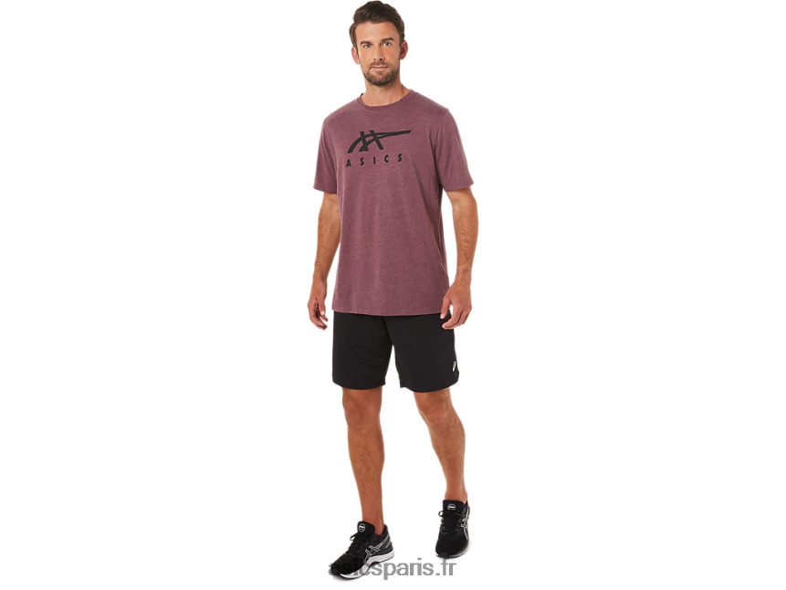 Hommes Asics t-shirt rayé à manches courtes BXL8B21643 bruyère mars profonde