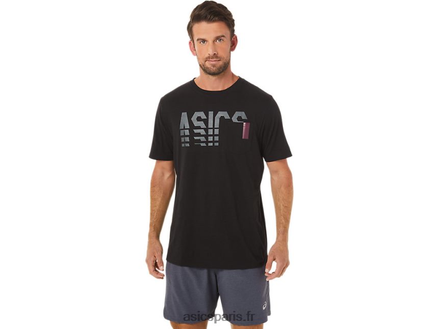 Hommes Asics t-shirt rayé à manches courtes BXL8B21650 performance noir