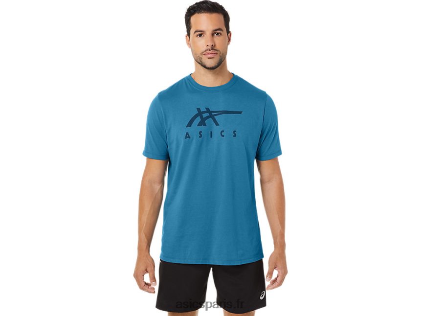 Hommes Asics t-shirt rayé à manches courtes BXL8B2166 bruyère bleue des îles