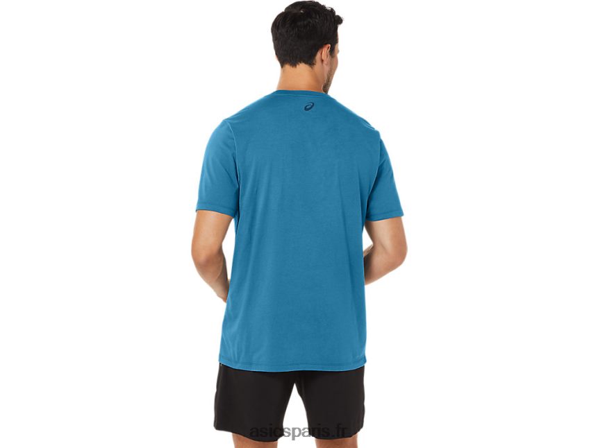 Hommes Asics t-shirt rayé à manches courtes BXL8B2166 bruyère bleue des îles