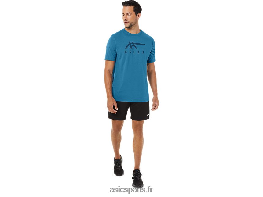 Hommes Asics t-shirt rayé à manches courtes BXL8B2166 bruyère bleue des îles