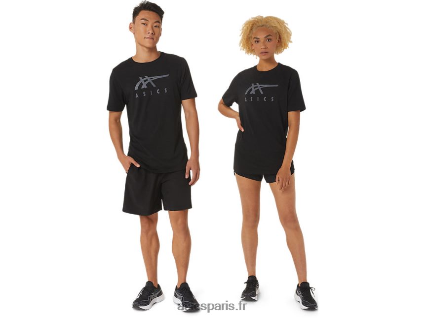 Hommes Asics t-shirt rayé à manches courtes BXL8B21716 performance noir