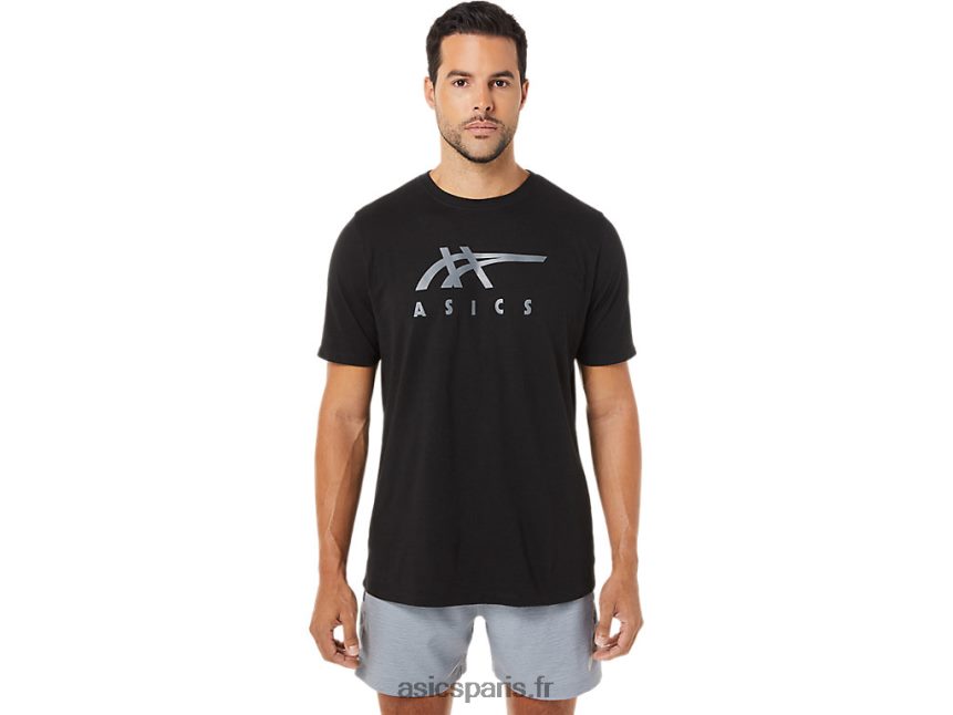 Hommes Asics t-shirt rayé à manches courtes BXL8B21716 performance noir