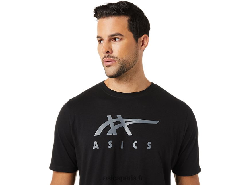 Hommes Asics t-shirt rayé à manches courtes BXL8B21716 performance noir