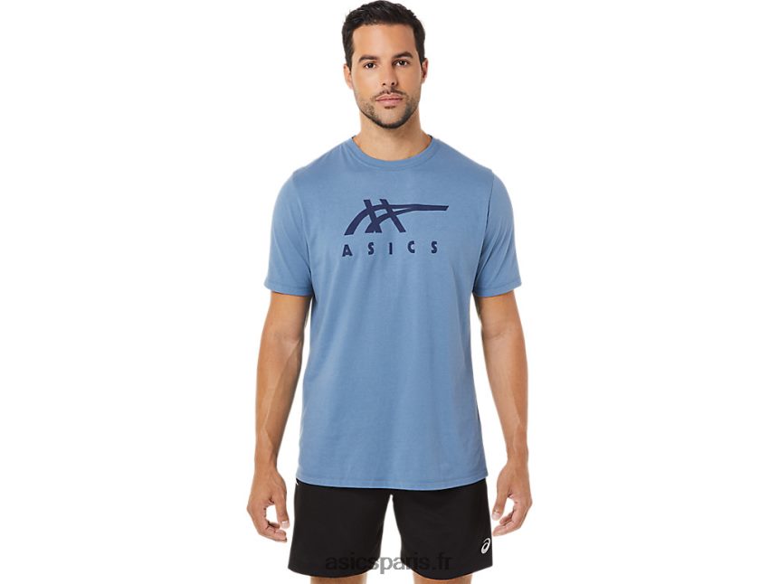 Hommes Asics t-shirt rayé à manches courtes BXL8B21743 bleu orage