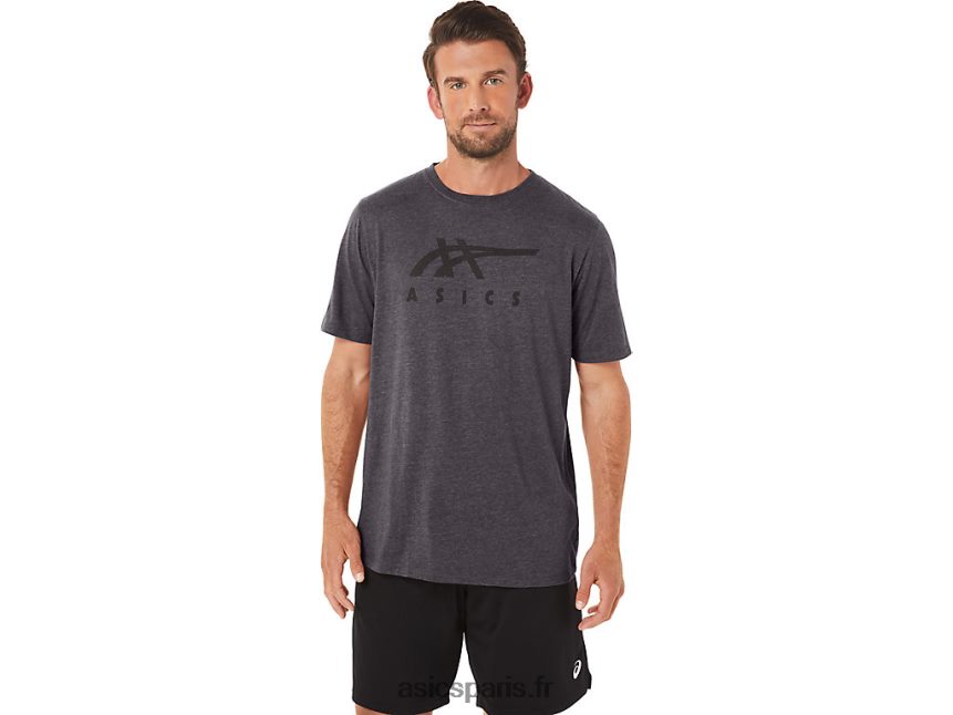 Hommes Asics t-shirt rayé à manches courtes BXL8B219 chiné gris foncé