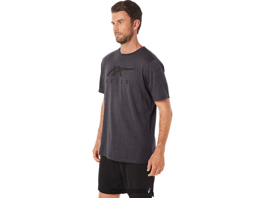 Hommes Asics t-shirt rayé à manches courtes BXL8B219 chiné gris foncé