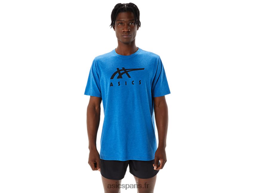 Hommes Asics t-shirt rayé à manches courtes BXL8B2850 bruyère du lac