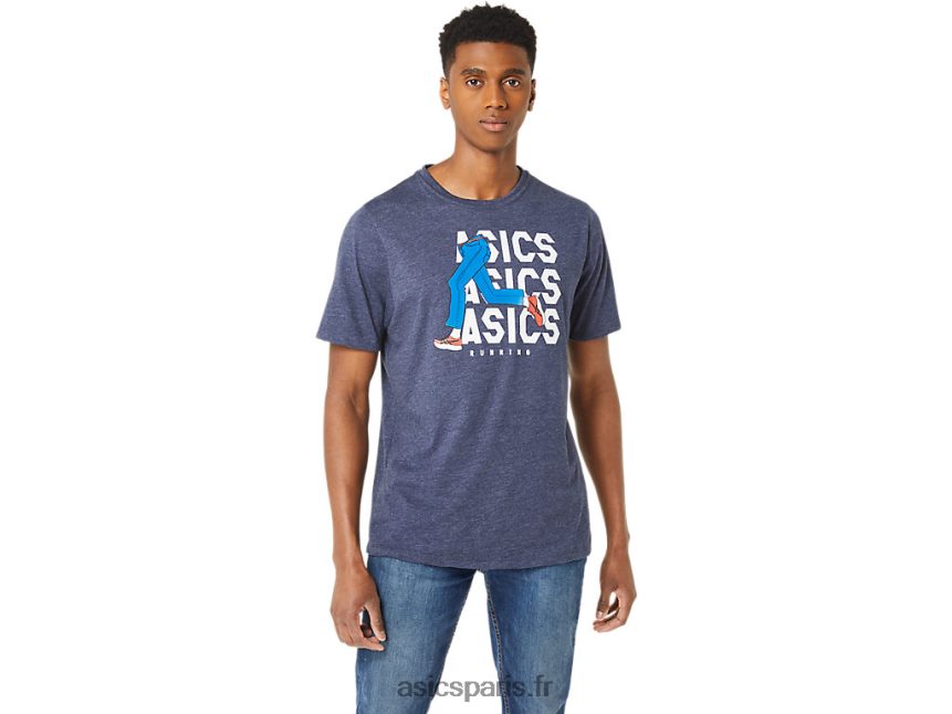 Hommes Asics t-shirt unisexe blue jean mile crew BXL8B225 bruyère caban