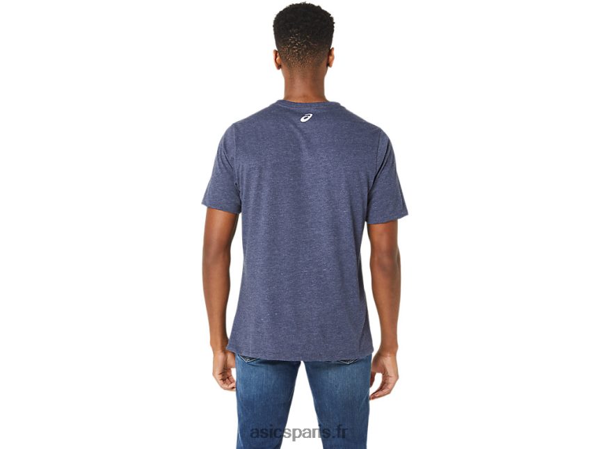 Hommes Asics t-shirt unisexe blue jean mile crew BXL8B225 bruyère caban