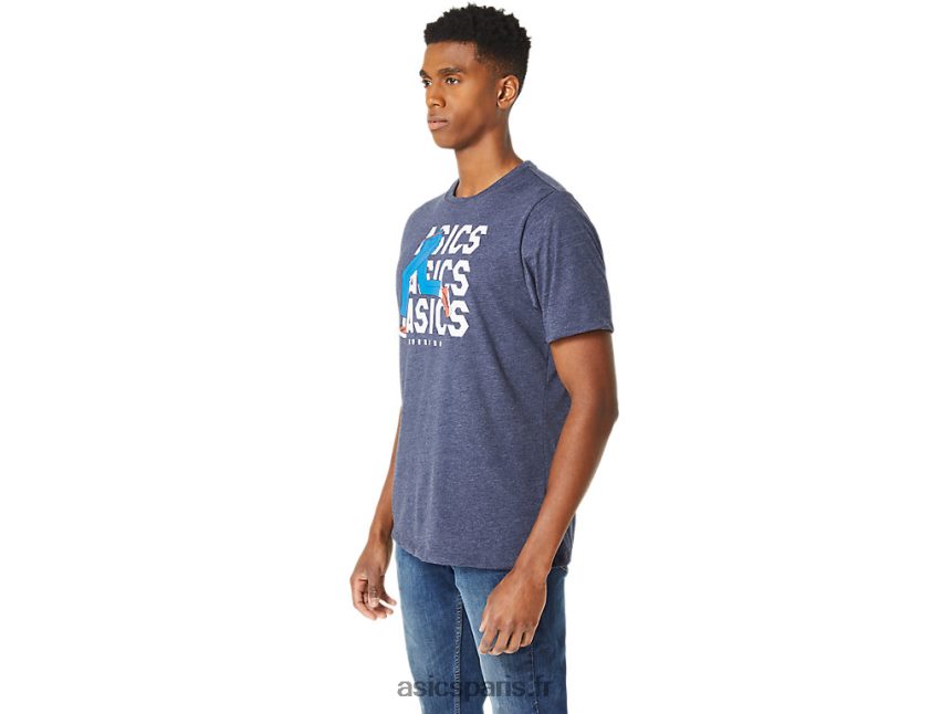 Hommes Asics t-shirt unisexe blue jean mile crew BXL8B225 bruyère caban