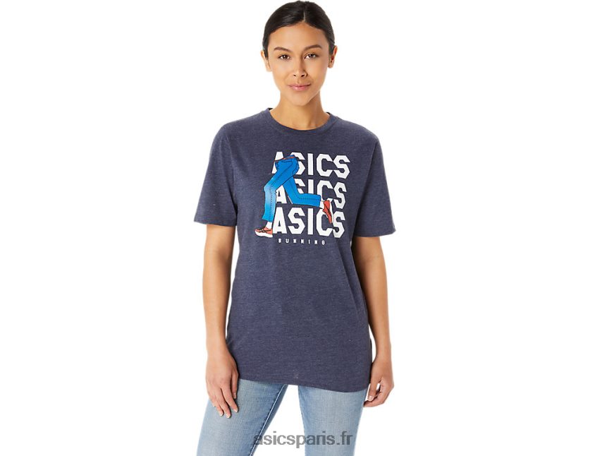 Hommes Asics t-shirt unisexe blue jean mile crew BXL8B225 bruyère caban