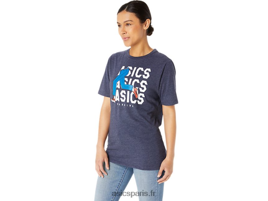 Hommes Asics t-shirt unisexe blue jean mile crew BXL8B225 bruyère caban