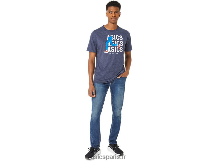 Hommes Asics t-shirt unisexe blue jean mile crew BXL8B225 bruyère caban
