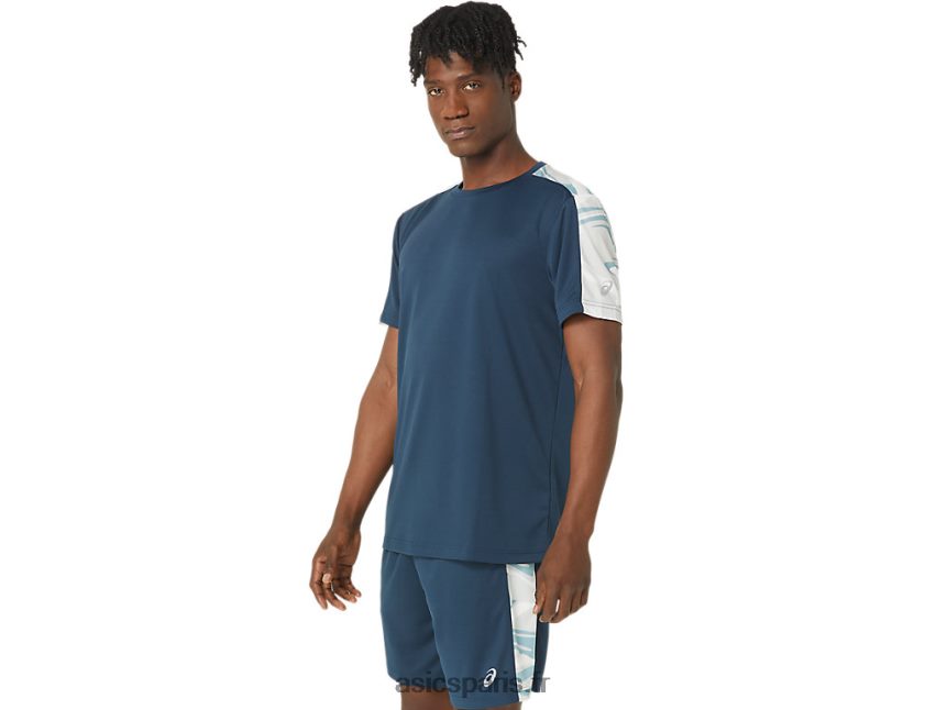 Hommes Asics top à manches courtes BXL8B266 bleu français/teinte polaire