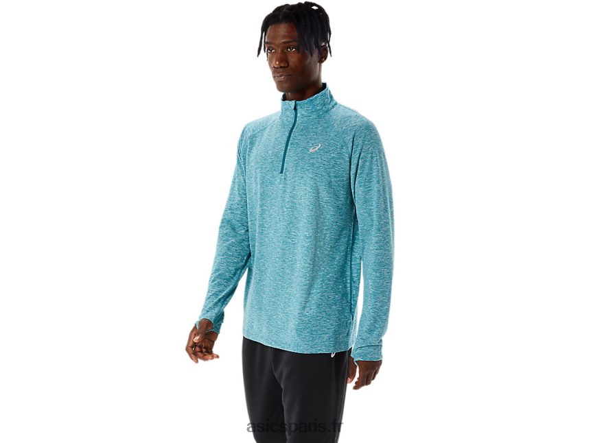 Hommes Asics train sana 1/2 zip BXL8B21068 velours pin bruyère