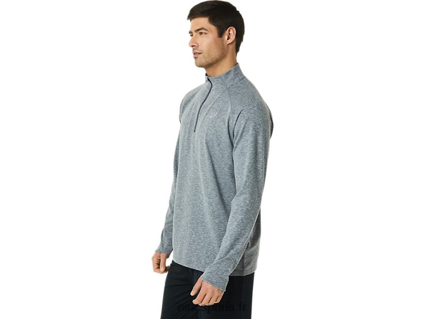 Hommes Asics train sana 1/2 zip BXL8B21414 chiné gris foncé
