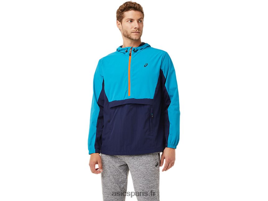 Hommes Asics veste anorak BXL8B22030 bleu canard / caban