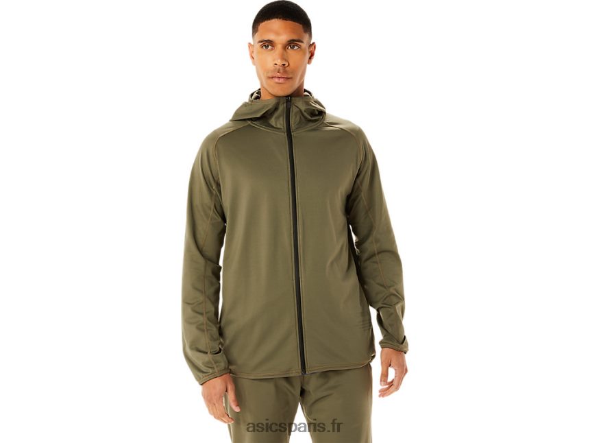 Hommes Asics veste en maille brossée jacquard actibreeze BXL8B2759 manteau vert