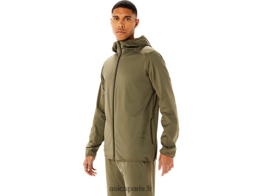 Hommes Asics veste en maille brossée jacquard actibreeze BXL8B2759 manteau vert