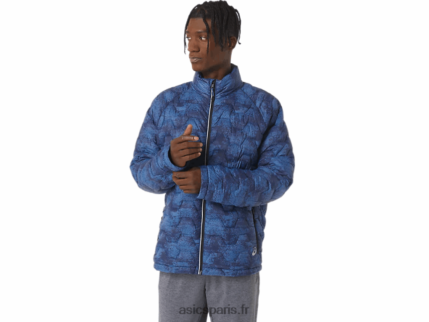 Hommes Asics veste isolante performante BXL8B2808 imprimé tie-dye bleu